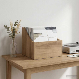 vidaXL LP Recorddoos Artisanaal eiken 37 x 33 x 32 cm Bewerkt hout