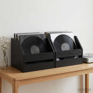 vidaXL Vinyl Album Doos 2 st Zwart eiken 38 x 30 x 29 cm Bewerkt hout