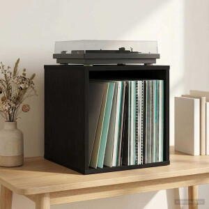 vidaXL Vinyl Album Doos Zwart eiken 37 x 36,5 x 38 cm Bewerkt hout