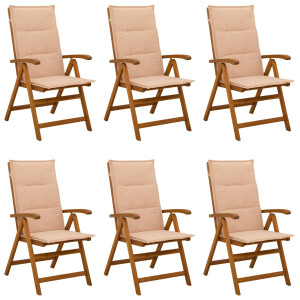 vidaXL Recliner Tuinstoelen 6 st Naturel Massief Acaciahout