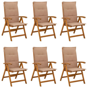 vidaXL Recliner Tuinstoelen 6 st Naturel Massief Acaciahout