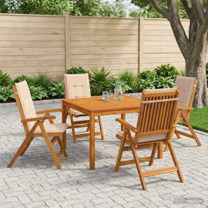 vidaXL 5-delige tuin eetset 5 st Naturel Massief Acaciahout