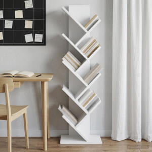 vidaXL Boom Boekenkast 6-Tier 30 x 18 x 100 cm Bewerkt hout Wit