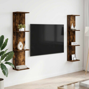 vidaXL Wandplank 2 st Gerookt eiken 25 x 15 x 100 cm Bewerkt hout