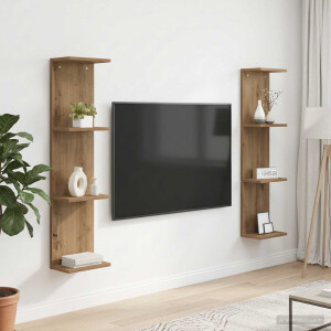 vidaXL Wandplank 2 st Artisanaal eiken 25 x 15 x 100 cm Bewerkt hout