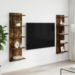 vidaXL Wandplank 2 st Gerookt eiken 30 x 15 x 100 cm Bewerkt hout