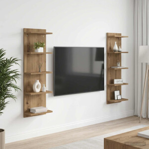 vidaXL Wandplank 2 st Artisanaal eiken 30 x 15 x 100 cm Bewerkt hout