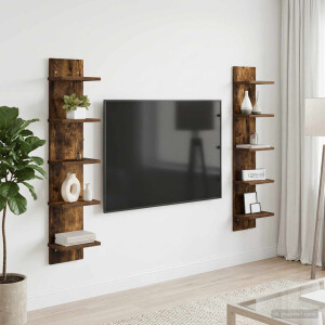 vidaXL Wandplank 2 st Gerookt eiken 22 x 15 x 100 cm Bewerkt hout