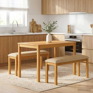 vidaXL Eetbank 95 x 32 x 45 cm Massief Eikenhout Beige