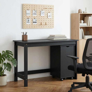 vidaXL Bureau Kas Set 2 st Zwart Massief grenenhout