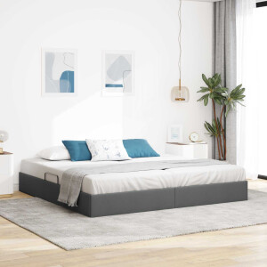 vidaXL Ottoman Bedframe met opslag Donkergrijs 200 x 200 cm Stof