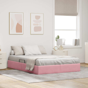 vidaXL Opslag bed met hoofdeinde met opslag Roze 140 x 190 cm Fluweel