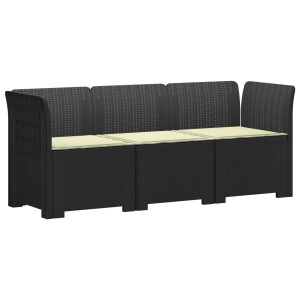 vidaXL 3-zits tuinbank met kussens in rattanlook PP Antraciet