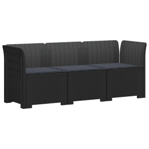vidaXL 3-zits tuinbank met kussens in rattanlook PP Antraciet
