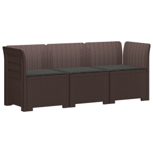 vidaXL 3-zits tuinbank met kussens in rattanlook PP Bruin