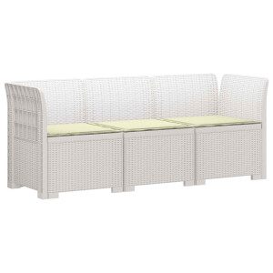 vidaXL 3-zits tuinbank met kussens in rattanlook PP Wit
