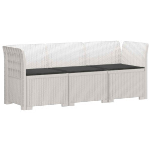vidaXL 3-zits tuinbank met kussens in rattanlook PP Wit