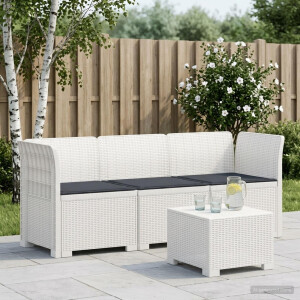 vidaXL 3-zits tuinbank met kussens in rattanlook PP Wit