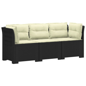 vidaXL 3-zits tuinbank met kussens in rattanlook PP Antracietkleurig