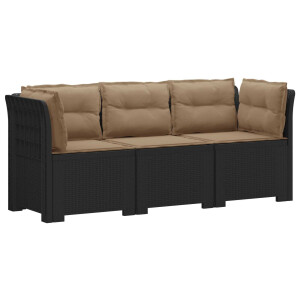 vidaXL 3-zits tuinbank met kussens in rattanlook PP Antraciet
