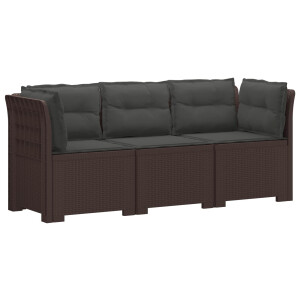 vidaXL 3-zits tuinbank met kussens in rattanlook PP Bruin