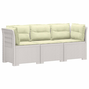 vidaXL 3-zits tuinbank met kussens in rattanlook PP Wit