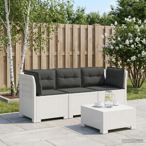 vidaXL 3-zits tuinbank met kussens in rattanlook PP Wit