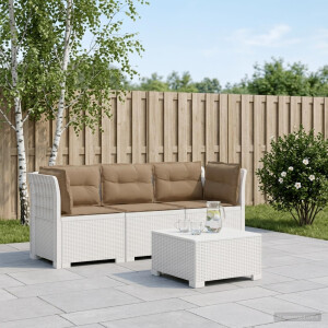 vidaXL 3-zits tuinbank met kussens in rattanlook PP Wit