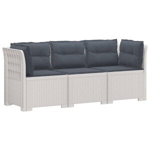 vidaXL 3-zits tuinbank met kussens in rattanlook PP Wit