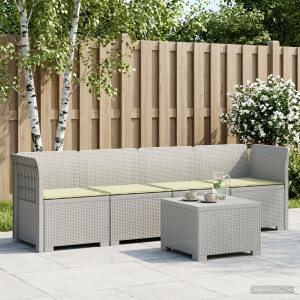 vidaXL 4-Persoons Tuin Sofa met Kussens Rieten Look PP Wit