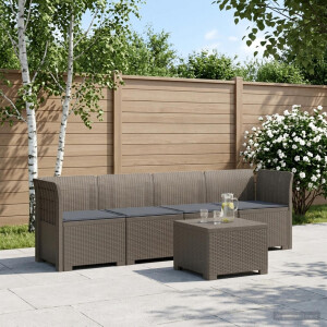 vidaXL 4-Persoons Tuin Sofa met Kussens Rieten Look PP Lichtgrijs