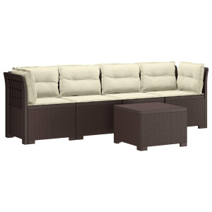 vidaXL 4-Persoons Tuin Sofa met Kussens Rieten Look PP Bruin