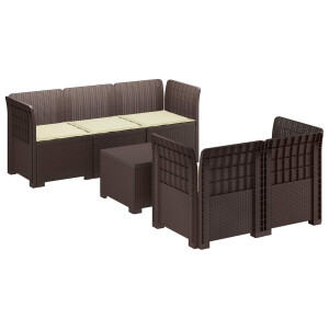 vidaXL 5-Zits Tuin Sofa met Kussens Rattan Look PP Bruin