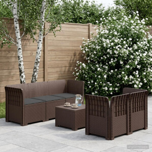 vidaXL 5-Zits Tuin Sofa met Kussens Rattan Look PP Bruin