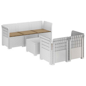 vidaXL 5-Zits Tuin Sofa met Kussens Rattan Look PP Wit