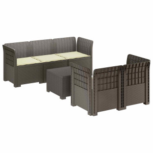 vidaXL 5-Zits Tuin Sofa met Kussens Rattan Look PP Lichtgrijs