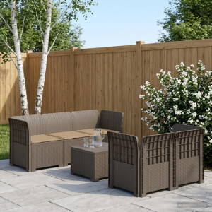 vidaXL 5-Zits Tuin Sofa met Kussens Rattan Look PP Lichtgrijs