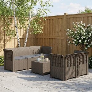 vidaXL 5-Zits Tuin Sofa met Kussens Rattan Look PP Lichtgrijs