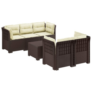 vidaXL 5-Zits Tuin Sofa met Kussens Rattan Look PP Bruin