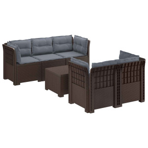 vidaXL 5-Zits Tuin Sofa met Kussens Rattan Look PP Bruin