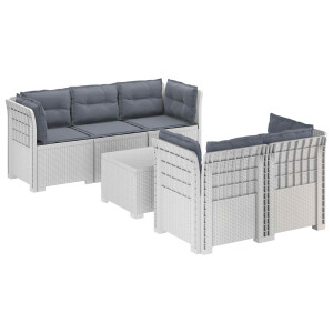 vidaXL 5-Zits Tuin Sofa met Kussens Rattan Look PP Wit
