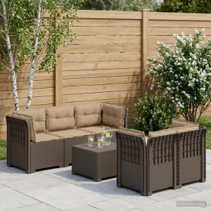 vidaXL 5-Zits Tuin Sofa met Kussens Rattan Look PP Lichtgrijs
