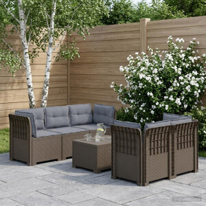 vidaXL 5-Zits Tuin Sofa met Kussens Rattan Look PP Lichtgrijs