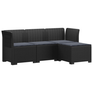 vidaXL 4-Persoons Tuinbank met Kussens Rieten Look PP Antraciet
