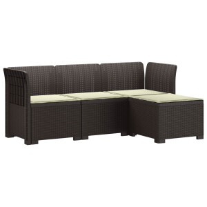 vidaXL 4-Persoons Tuinbank met Kussens Rieten Look PP Bruin