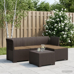 vidaXL 4-Persoons Tuinbank met Kussens Rieten Look PP Bruin