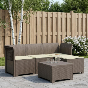 vidaXL 4-Persoons Tuinbank met Kussens Rieten Look PP Lichtgrijs