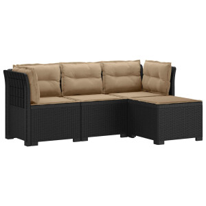 vidaXL 4-Persoons Tuinbank met Kussens Rieten Look PP Antraciet