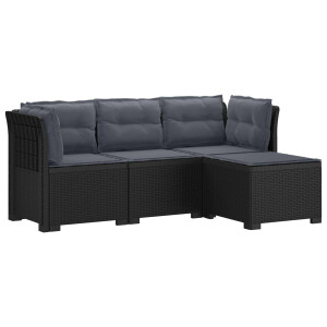vidaXL 4-Persoons Tuinbank met Kussens Rieten Look PP Antraciet