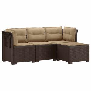 vidaXL 4-Persoons Tuinbank met Kussens Rieten Look PP Bruin
